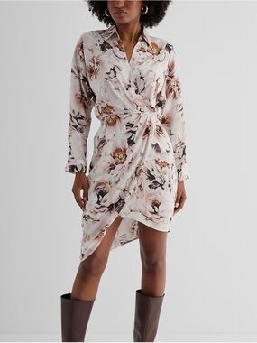 Express Floral Wrap Shirt Dress - Blush Floral